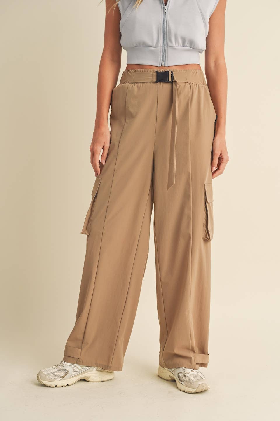 Lightweight Nylon Wide Leg Cargo Pants