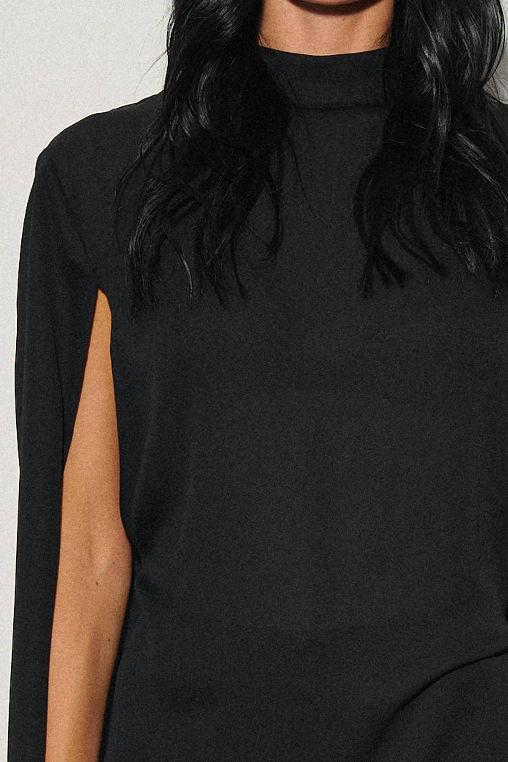 M0063T LADIES WOVEN HIGH-NECK CAPE STYLE TOP : Black / L