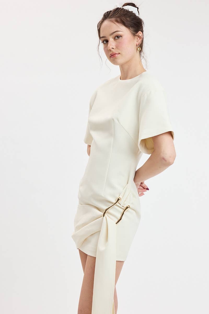 PADDED SHOULDER MINI DRESS