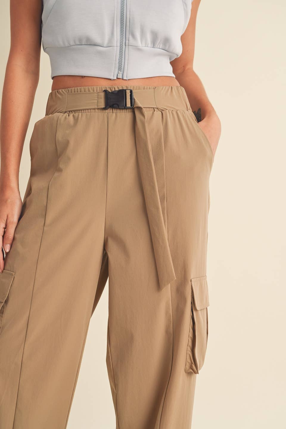 Lightweight Nylon Wide Leg Cargo Pants