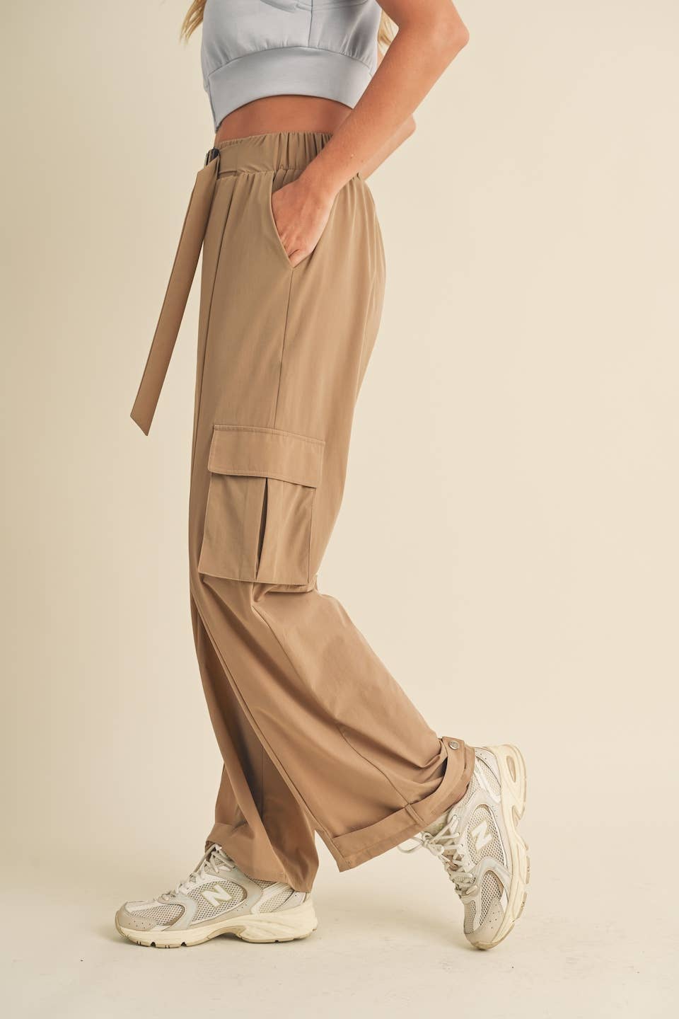 Lightweight Nylon Wide Leg Cargo Pants