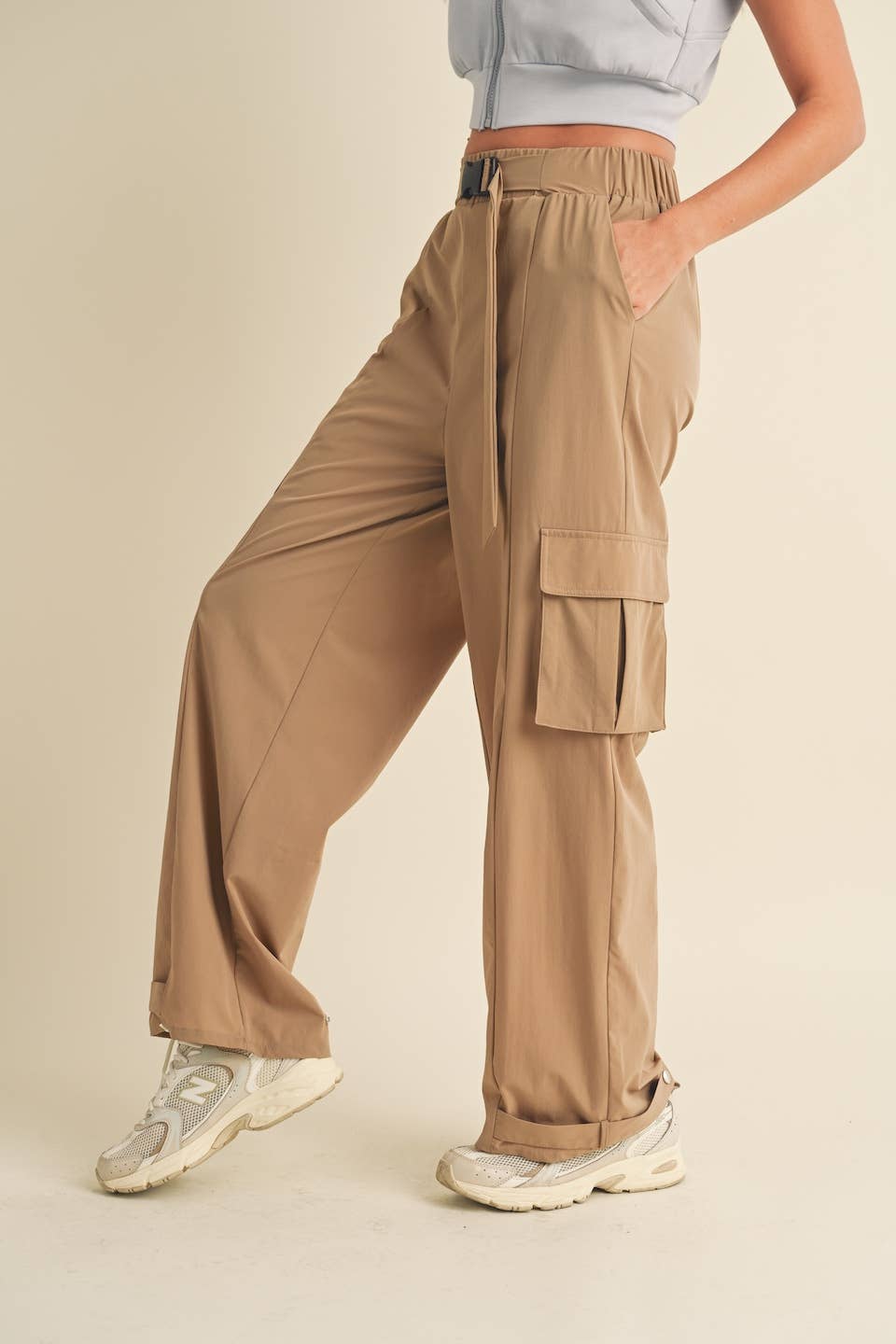 Lightweight Nylon Wide Leg Cargo Pants