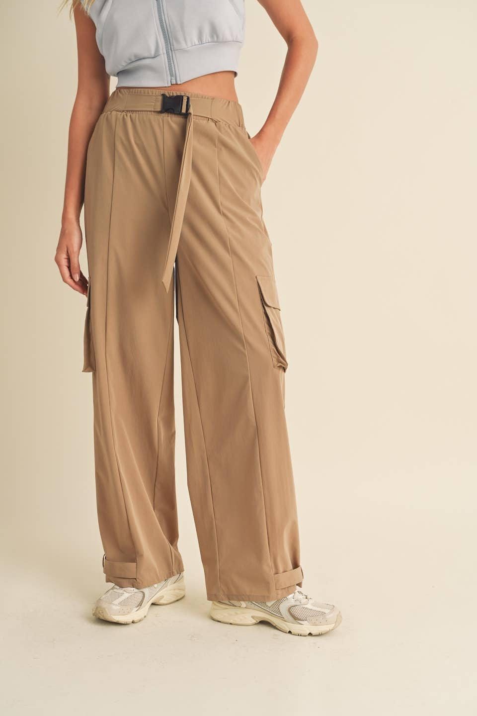 Lightweight Nylon Wide Leg Cargo Pants