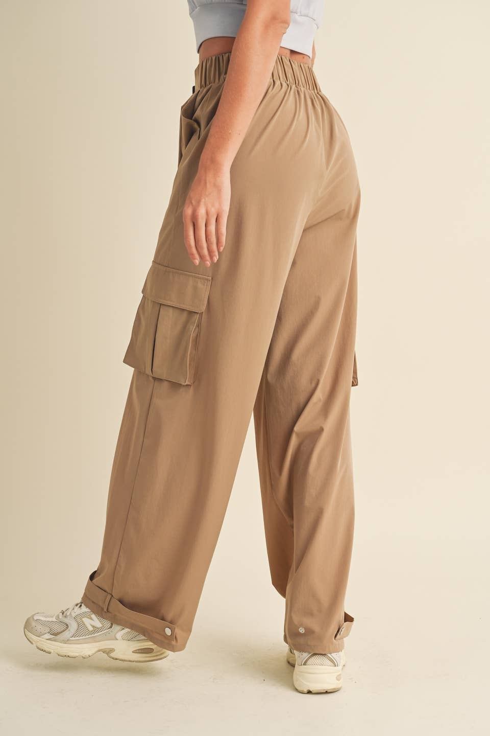 Lightweight Nylon Wide Leg Cargo Pants