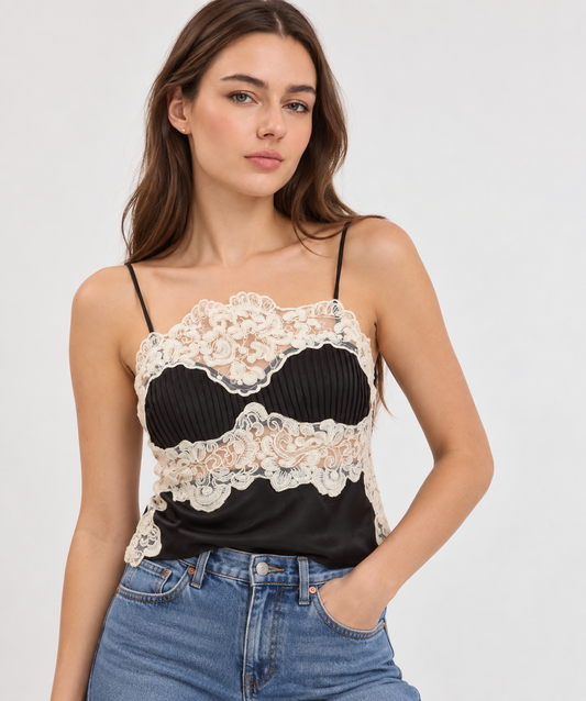 LACE SATIN CAMI  TOP