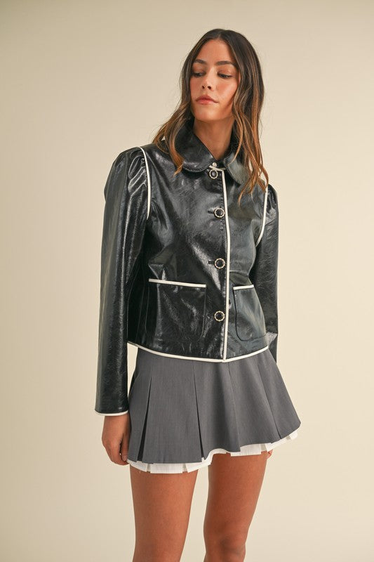 PIPPING FAUX LEATHER JACKET