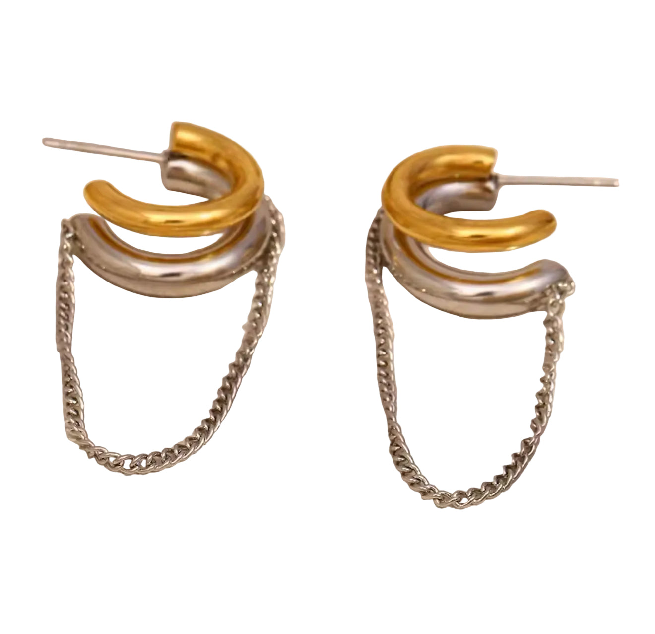 Two-Tone Chain Hoop Earrings