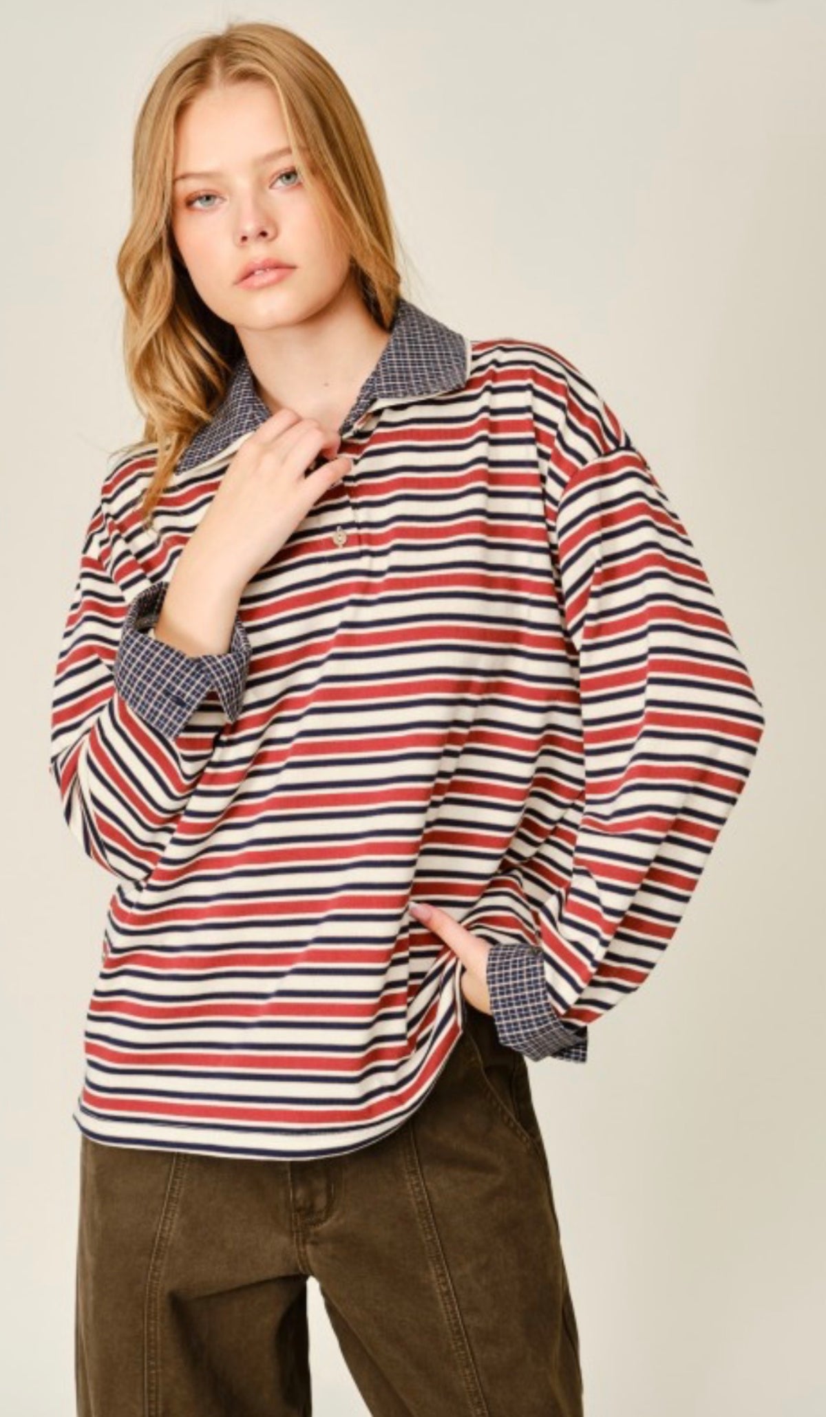 Vintage Stripe Contrast Polo