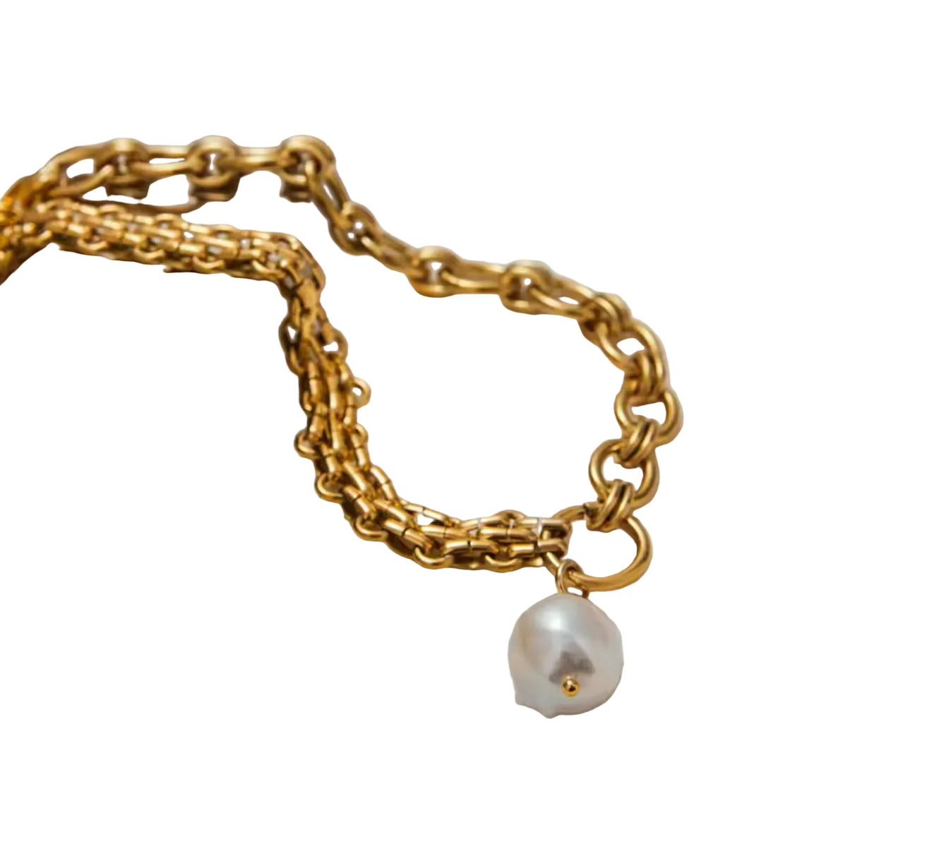 Golden Pearl Charm Necklace
