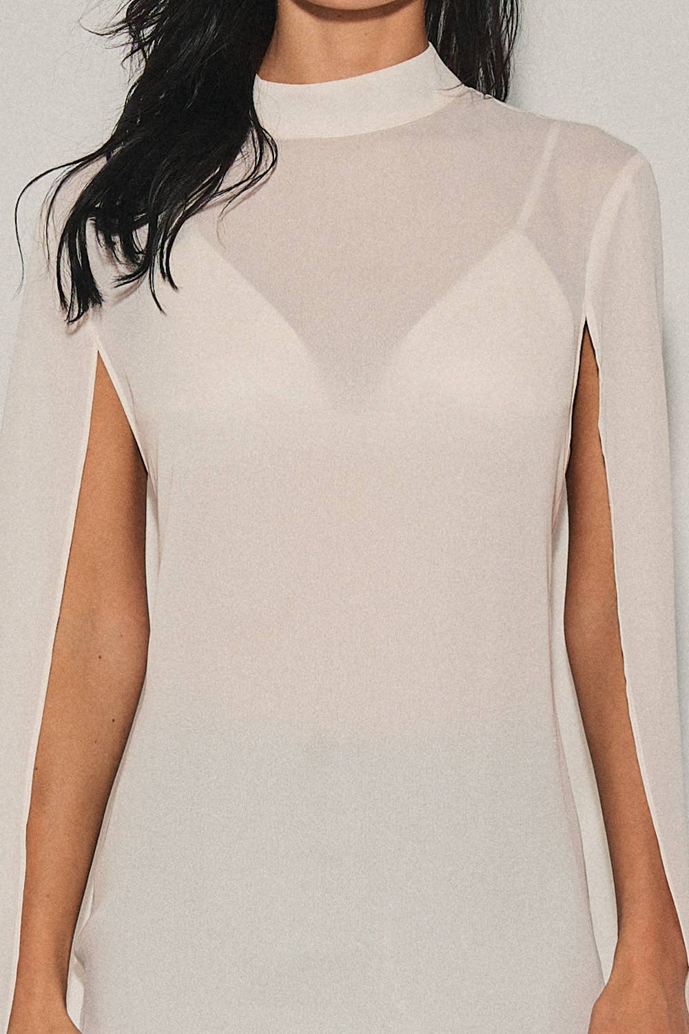 M0063T LADIES WOVEN HIGH-NECK CAPE STYLE TOP : Black / M