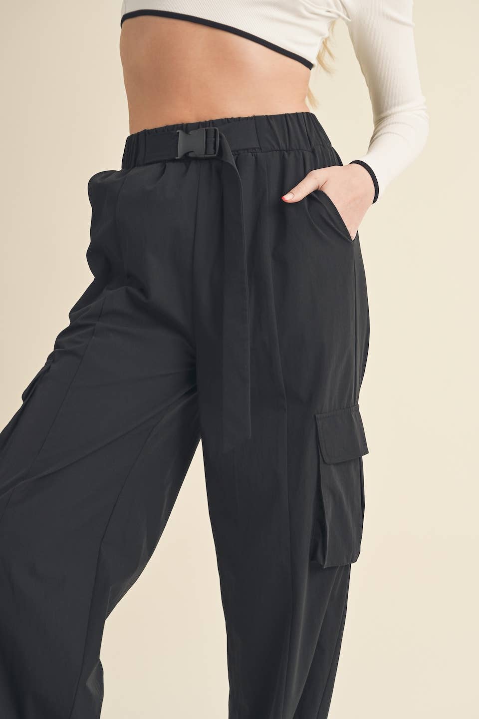 Lightweight Nylon Wide Leg Cargo Pants