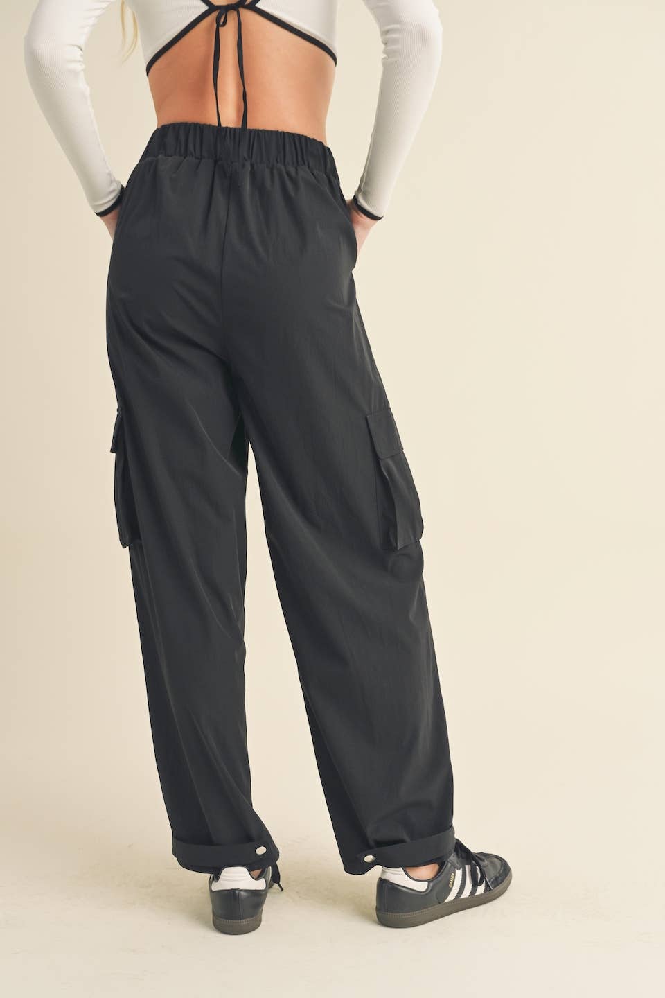 Lightweight Nylon Wide Leg Cargo Pants
