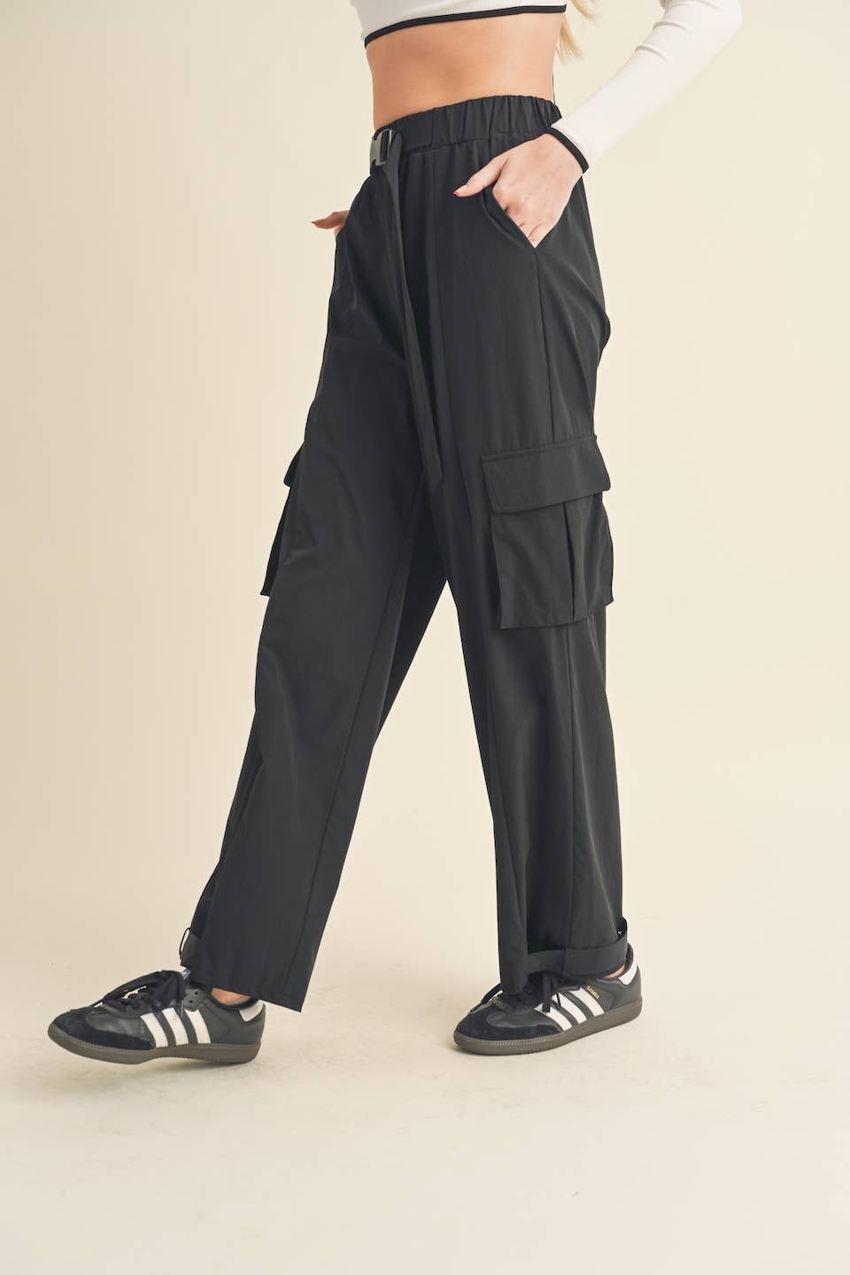 Lightweight Nylon Wide Leg Cargo Pants