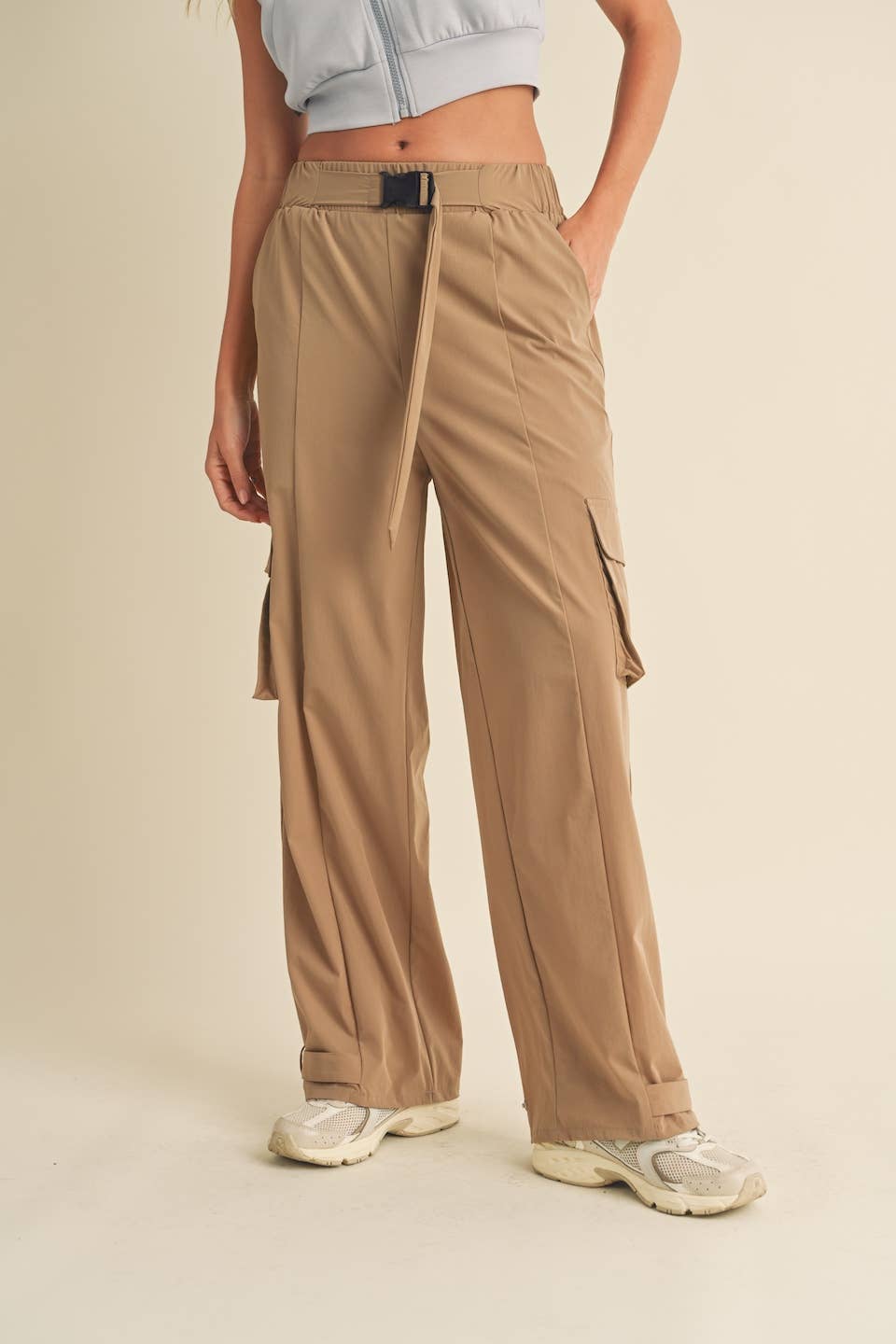 Lightweight Nylon Wide Leg Cargo Pants