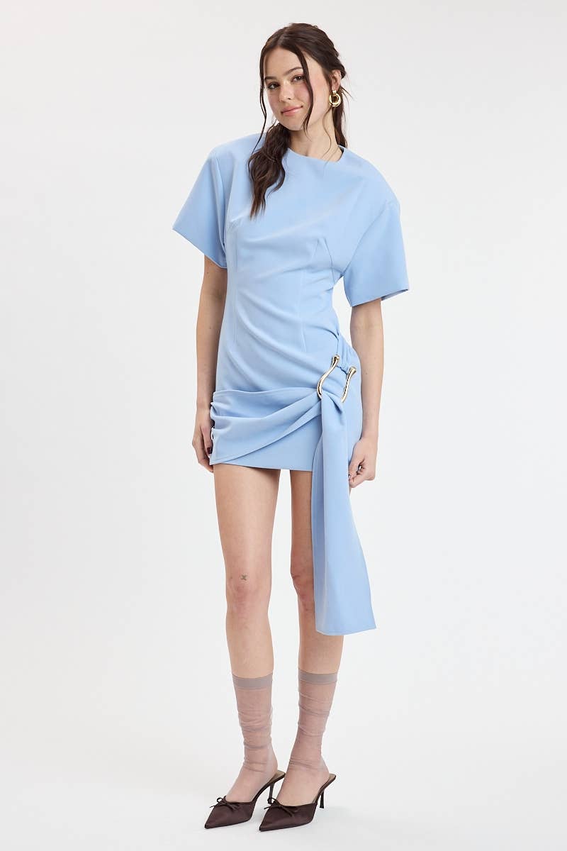 SOFT SOLID COLOR PADDED SHOULDER MINI DRESS: CREAM / M