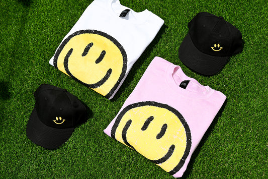 Oversized Happy Face Crew Neck Sweatshirt