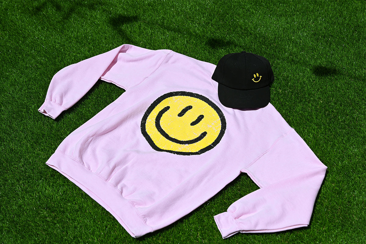 Oversized Happy Face Crew Neck Sweatshirt