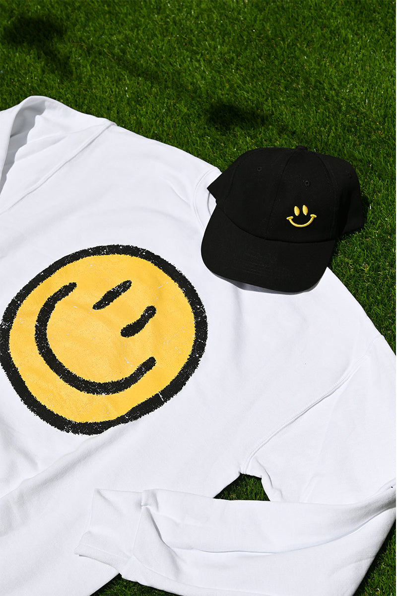 Oversized Happy Face Crew Neck Sweatshirt